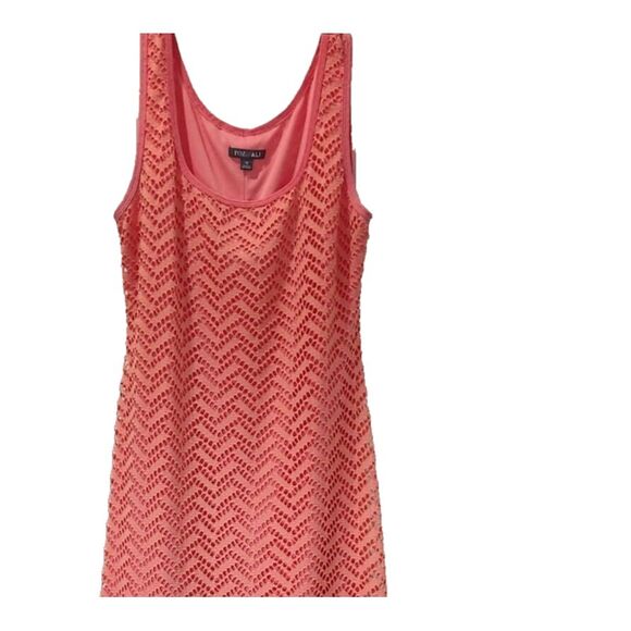 Roz & Ali Size 12 Maxi Dress Stretch Eyelet Over Lining Salmon Pink Poly Spandex - Picture 6 of 7